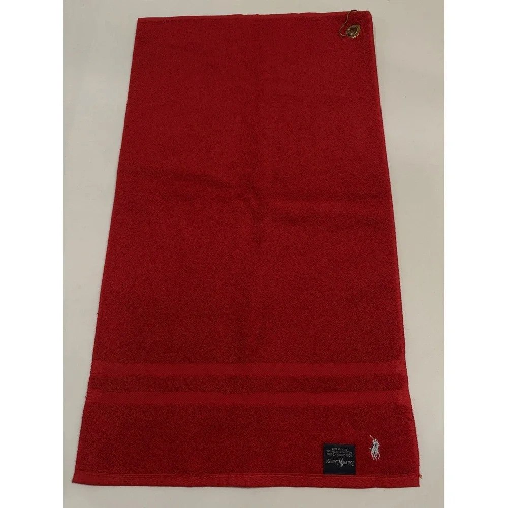 Ralph Lauren Polo Scarlet‎ Cotton Golf Towel Brass Grommet 16x29 Red, Pony